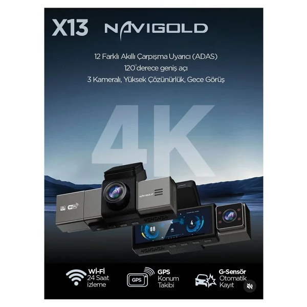 Navigold 3 Kameralı Profesyonel X13 Serisi 4K Araç İçi Kayıt Kamerası - Görsel 4