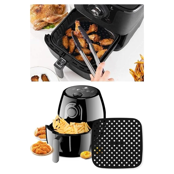 Siyah Isıya Dayanıklı Yıkanılabilir Silikon Fırın Ve Airfryer Kare Model Pişirme Matı 21,5 Cm - Görsel 3