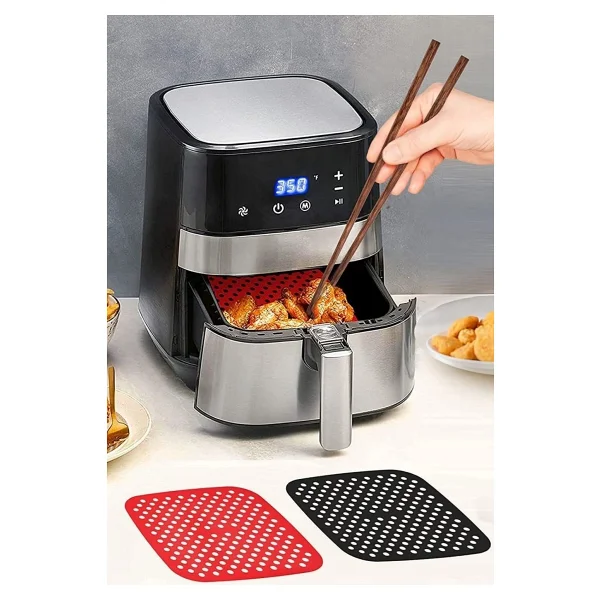 Siyah Isıya Dayanıklı Yıkanılabilir Silikon Fırın Ve Airfryer Kare Model Pişirme Matı 21,5 Cm - Görsel 4