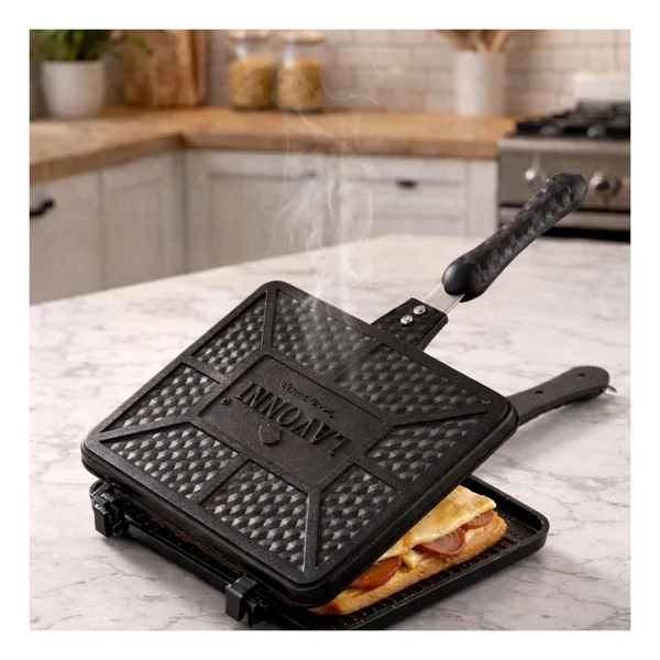 Lavonni Ocakchef Döküm Ocak Üstü El Tost Makinesi 26x20 Cm Maxi Boy Çıtır Tost Tavası - Siyah - Görsel 2