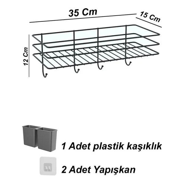 zabata Yapışkanlı Büyük Boy Askılı Mutfak Rafı Tezgah Duvar Düzenleyici Organizer - Görsel 4