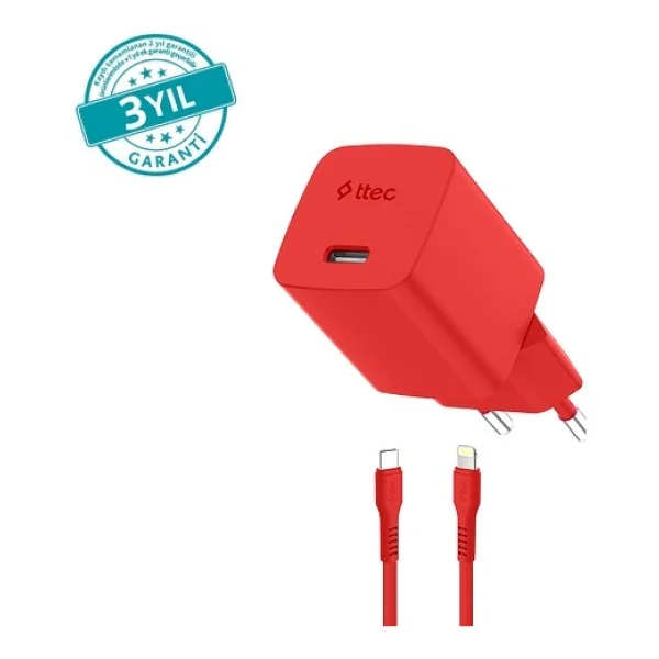 Ttec SmartCharger 2SCG20LNK 20 W Kırmızı Lightning Kablolu Hızlı Şarj Aleti - Görsel 6
