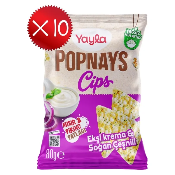 Yayla Popnays Cips Ekşi Krema ve Soğan Çeşnili Mısır ve Pirinç Patlağı 80 g x10 - Görsel 3