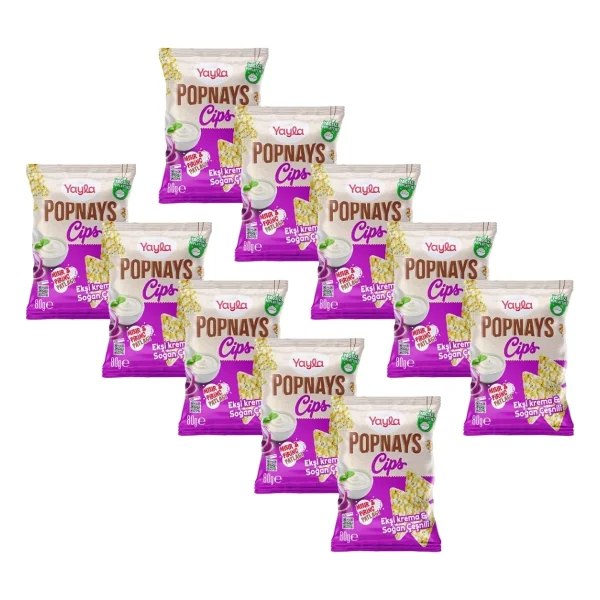 Yayla Popnays Cips Ekşi Krema ve Soğan Çeşnili Mısır ve Pirinç Patlağı 80 g x10 - Görsel 2