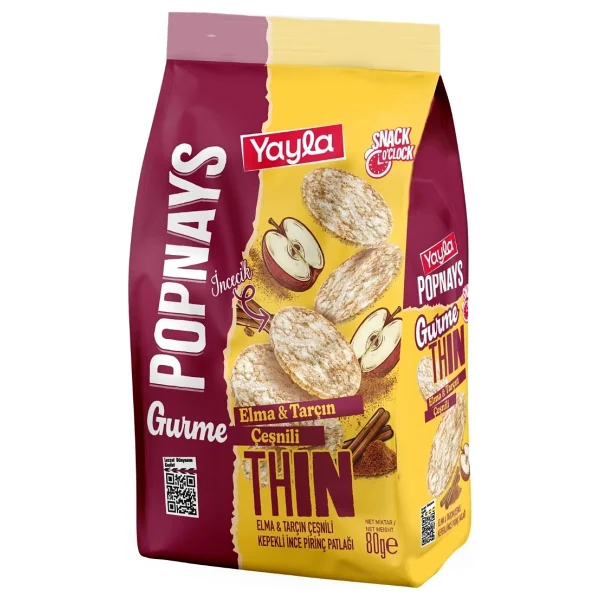 Yayla Popnays Gurme Elma ve Tarçın Çeşnili Kepekli İnce Pirinç Patlağı 80 g x5 - Görsel 2