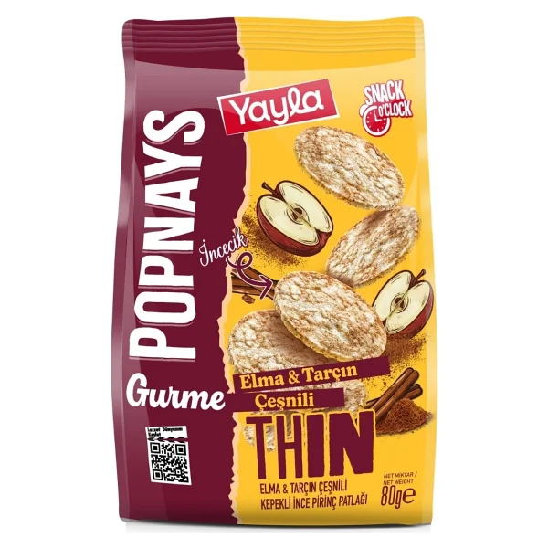 Yayla Popnays Gurme Elma ve Tarçın Çeşnili Kepekli İnce Pirinç Patlağı 80 g x5 - Görsel 3