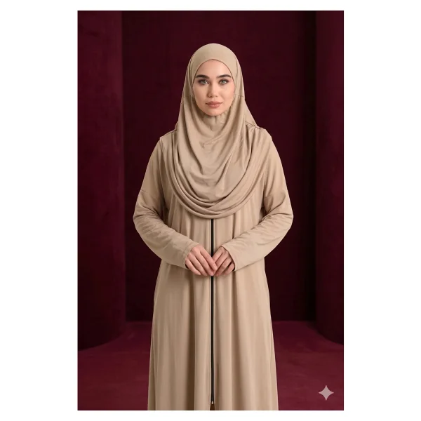 Defka Tek Parça Namaz Elbisesi Başörtülü Fermuarlı Rahat Kalıp - Yeşil - 2XL - Görsel 6