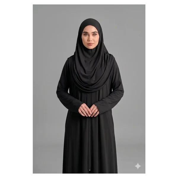 Defka Tek Parça Namaz Elbisesi Başörtülü Fermuarlı Rahat Kalıp - Yeşil - 2XL - Görsel 8