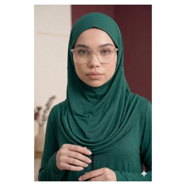 Defka Tek Parça Namaz Elbisesi Başörtülü Fermuarlı Rahat Kalıp - Yeşil - 2XL - Görsel 3