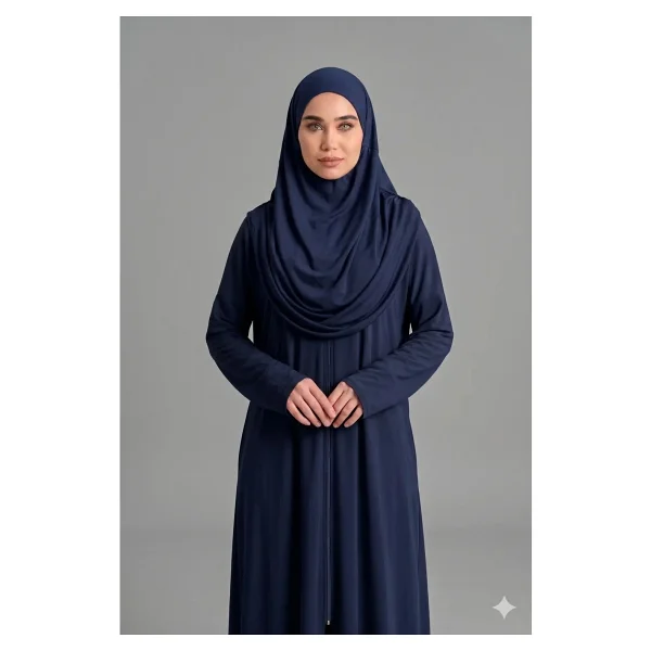 Defka Tek Parça Namaz Elbisesi Başörtülü Fermuarlı Rahat Kalıp - Yeşil - 2XL - Görsel 10