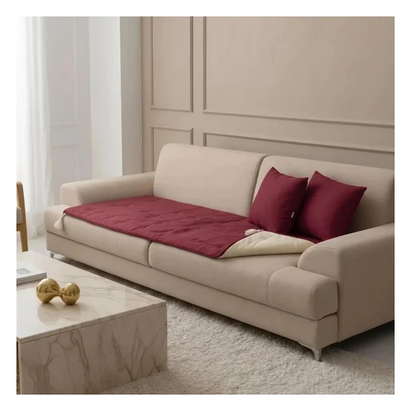 NDC Home Luxury Çift Taraflı Keten Koltuk Pedi / Şiltesi [Kırlentli] - Bordo-Krem - Bordo - Krem - Görsel 2
