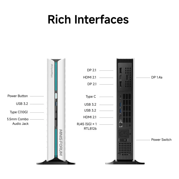 Minisforum Atomman G1 Pro - Amd Ryzen 9 8945HX Işlemci, Rtx 5060 Gddr7 8gb Gpu, 32GB Ram, 1tb Ssd, Wifi 7, Win 11 Pro Mini Pc - Windows 11 Pro - Görsel 9