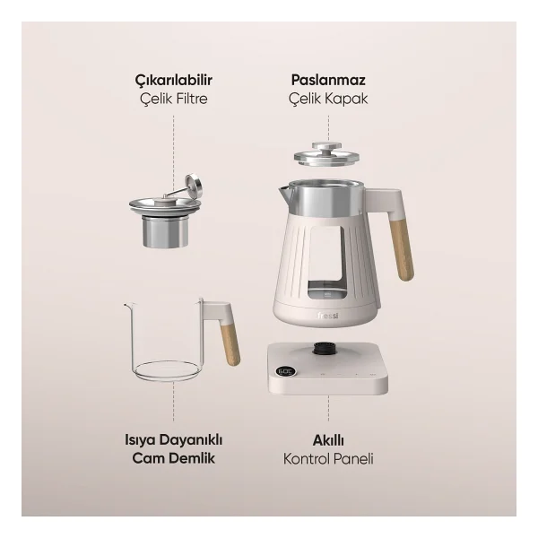 Fressi Theora FR-CM17 Dijital Krem 1500 W Cam Çay Makinesi - Görsel 6