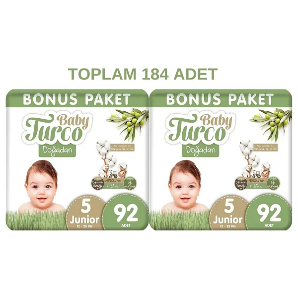 Baby Turco Doğadan 5 Numara Junior 92'li 2 Adet Bebek Bezi - Görsel 3