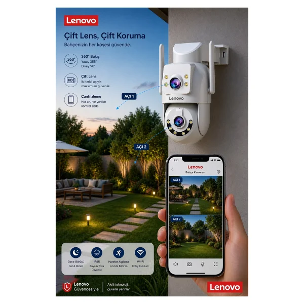 Lenovo 2 Kameralı Wifi Ultra Renkli Gece Görüşlü Hareket Takipli Güvenlik Kamerası - Görsel 4