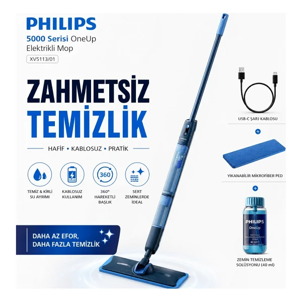 Philips OnUp 360 Derece Kablosuz Zemin Temizleyici Elektrikli Mop - Görsel 9