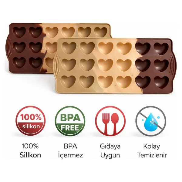 Evolis Kitchen 2 Adet Isıya Dayanıklı Yanmaz Yapışmaz Silikon Çikolata Kalıbı - Çok Renkli - Görsel 2