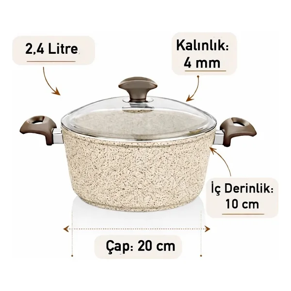 Falez Creamy 20 cm Derin Granit Tencere - Görsel 3