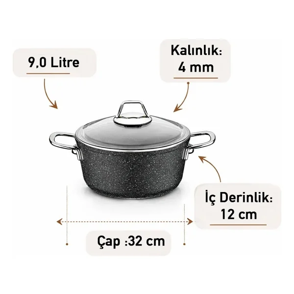 Falez Black Line 32 cm Derin Granit Tencere - Görsel 3
