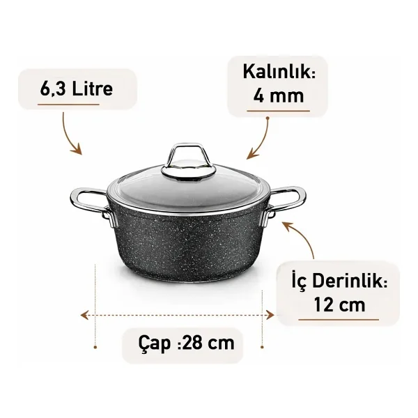Falez Black Line 28 cm Derin Granit Tencere - Görsel 4