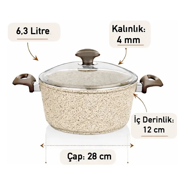 Falez Creamy 28 cm Derin Granit Tencere - Görsel 4