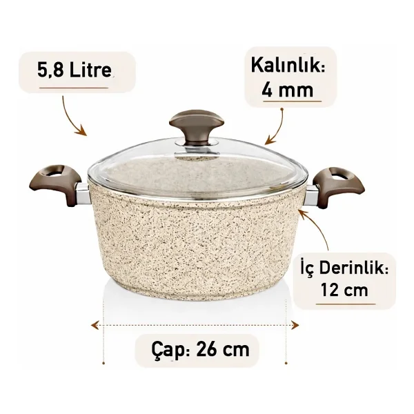Falez Creamy 26 cm Derin Granit Tencere - Görsel 4