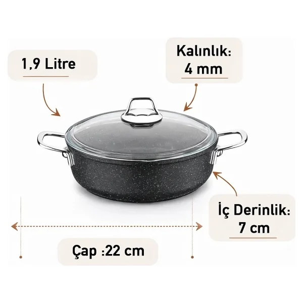 Falez Black Line 22 cm Granit Döküm Karnıyarık Tenceresi - Görsel 3