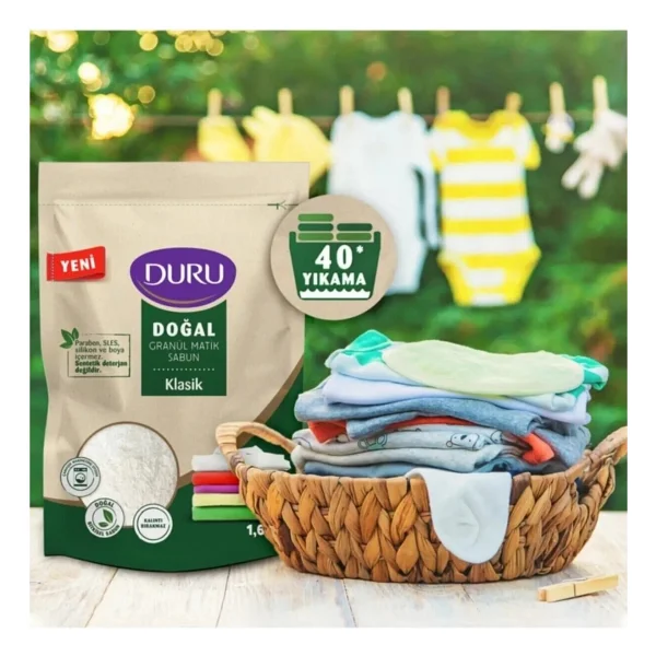 Duru Granül Matik Sabun Klasik 1,6 kg 40 Yıkama Vegan Standart Koku ile Doğal Temizlik - Görsel 4