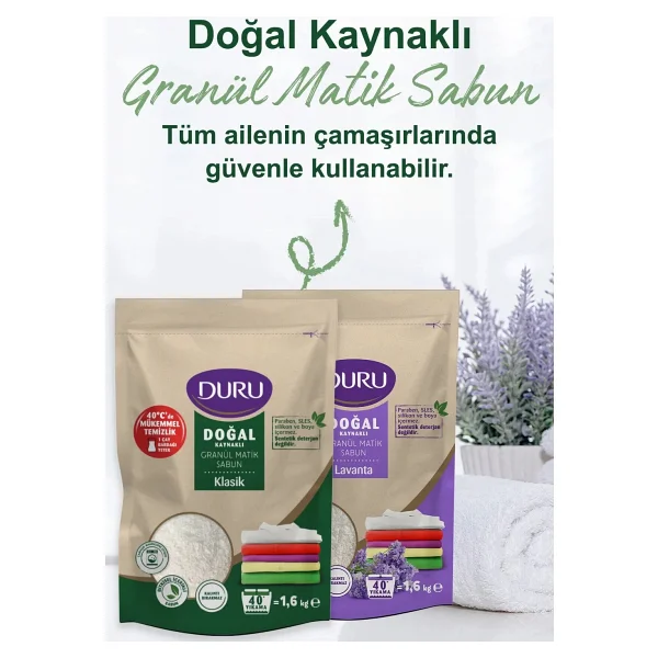 Duru Granül Matik Sabun Klasik 1,6 kg 40 Yıkama Vegan Standart Koku ile Doğal Temizlik - Görsel 6
