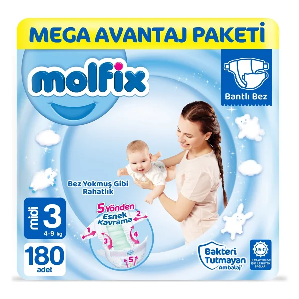 Molfix 3 Numara Midi 180'li Bebek Bezi - Görsel 10