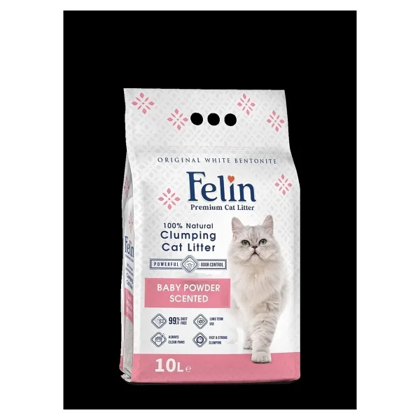 Felin Bebek Pudrası Kokulu 10 lt 2'li Bentonit Kedi Kumu - Görsel 2