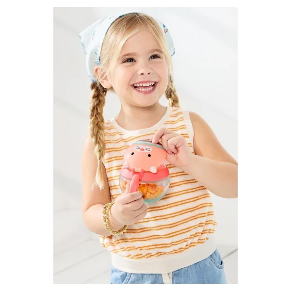 Skip Hop Zoo Kedi Çerez Kabı 700 ml 12 Ay ve Üstü İçin Ergonomik Tasarım ve Kolay Temizlenebilir - Pembe - Ekru - Görsel 4