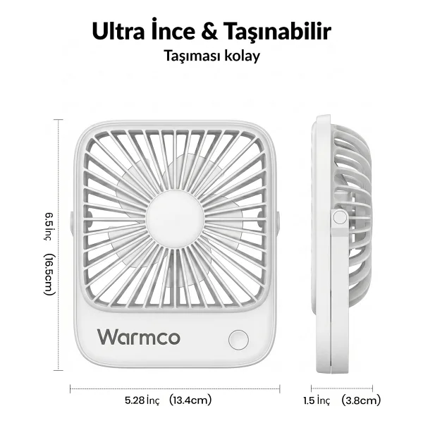 Warmco D1 Şarjlı Beyaz Masaüstü Vantilatör - Görsel 7