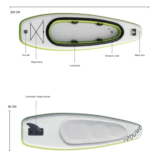 Rebuwo Kano ve Paddle Board Seti Ikisi Bir Arada Sup Board Şişme Kayak (Yeşil) - Görsel 5