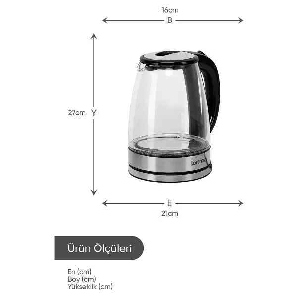 Lorenzo Aqua 1.8 lt 1500 W Cam Kettle - Görsel 6