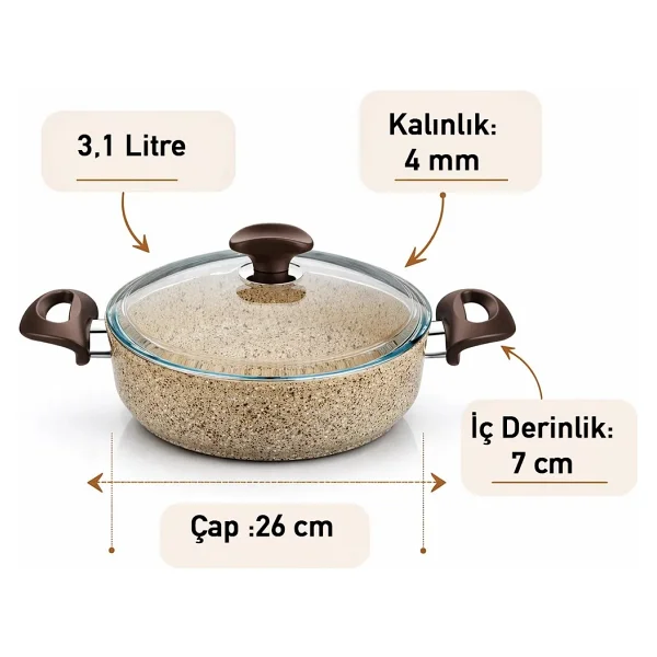 Falez Creamy 26 cm Kısa Granit Tencere - Görsel 3