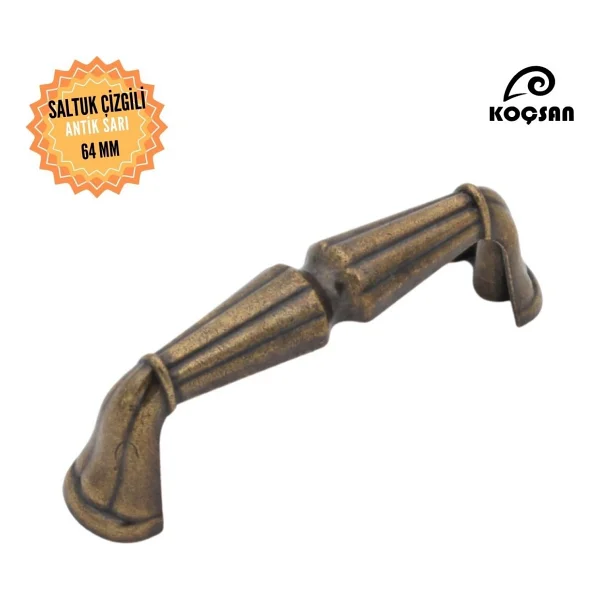 KOÇSAN Saltuk Kulp Lüks Country Mutfak Mobilya Dolap Çekmece Kulpu Antik Sarı 64 mm - Görsel 6