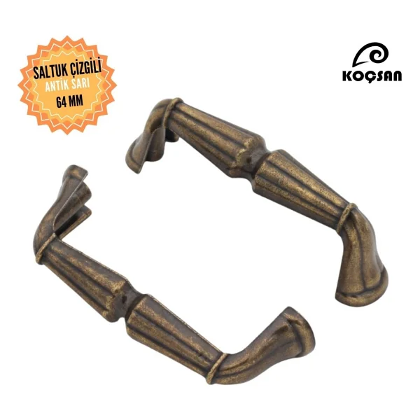 KOÇSAN Saltuk Kulp Lüks Country Mutfak Mobilya Dolap Çekmece Kulpu Antik Sarı 64 mm - Görsel 7