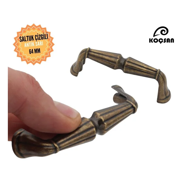 KOÇSAN Saltuk Kulp Lüks Country Mutfak Mobilya Dolap Çekmece Kulpu Antik Sarı 64 mm - Görsel 8