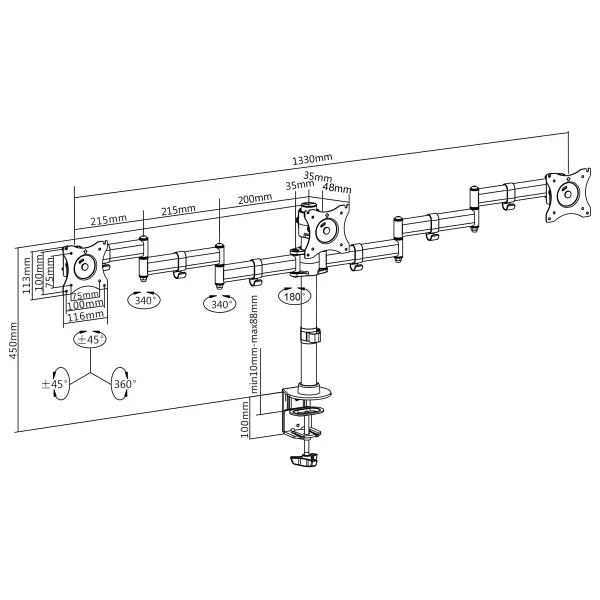 Digitus DA-90362 17-27 inç Üç Kollu Monitör Standı - Görsel 5