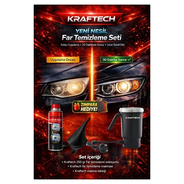 kraftech Yeni Nesil Premium I Buharlı Araba Far Temizleme Ve Parlatma Seti - 9 Parça Ürün - Görsel 4