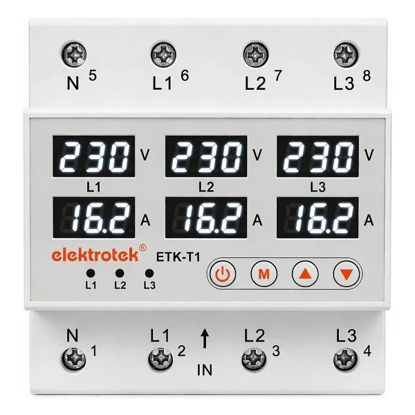 Elektrotek ETK-T1 Trifaze 3 Faz Gerilim Voltaj Akım Koruma Rölesi 63A Ayarlanabilir CE 5 Yıl Garanti - Beyaz - Görsel 2