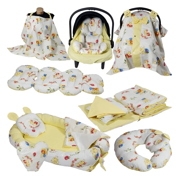 Babynest 15'li Set Puset İçi Minder Emzirme Örtüsü Beşik Içi Nevresim Takımı Sarı Kumaş - Görsel 10
