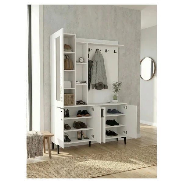 Dorpek Parion Aynalı Portmanto, Vestiyer Portmanto Ayakkabılık 135 cm Beyaz - Görsel 3