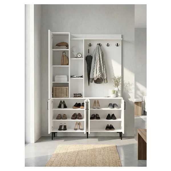 Dorpek Parion Aynalı Portmanto, Vestiyer Portmanto Ayakkabılık 135 cm Beyaz - Görsel 5