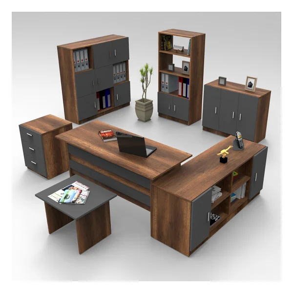 Yurudesign Vario ABCDEFG2 Ofis Masa Makam Takımı Barok-Antrasit - Ceviz - Görsel 2