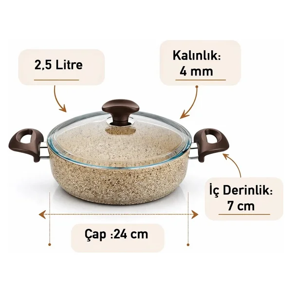 Falez Creamy 24 cm Kısa Granit Tencere - Görsel 3