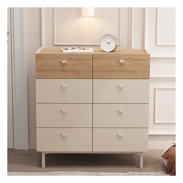 Robin Home Robinhome Rhode Geniş Şifonyer 8 Çekmeceli Ahşap Ayaklı Kumsal-Sepet - Bej - Görsel 2