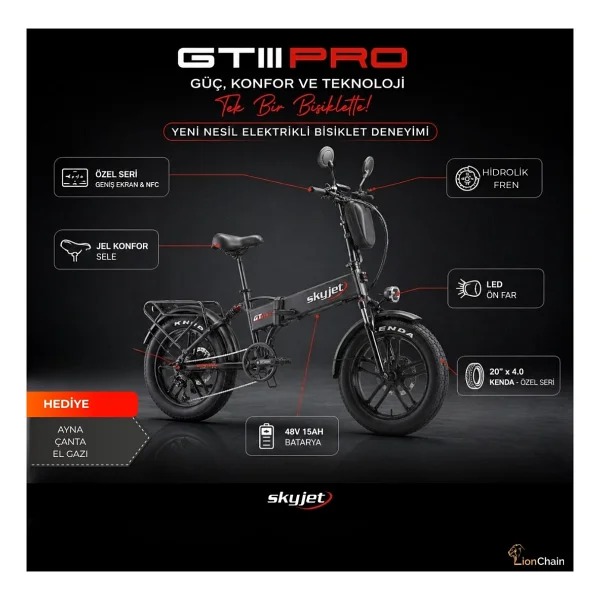 Skyjet GTIII PRO 1000 W Katlanabilir Elektrikli Bisiklet - Görsel 2