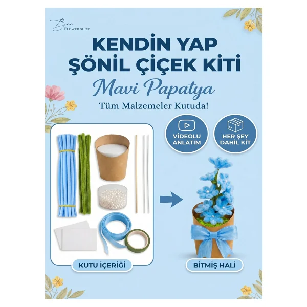 Bee Flower Shop Beyaz Papatya Şönil Çiçek Yapım Kiti - Kendin Yap Hobi Seti Dıy Çiçek Kiti - Görsel 6